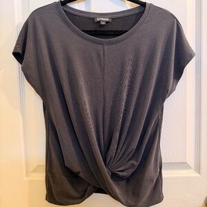 Express Dark Gray Gathered Front Tee Size XS Fitted Ruched Top